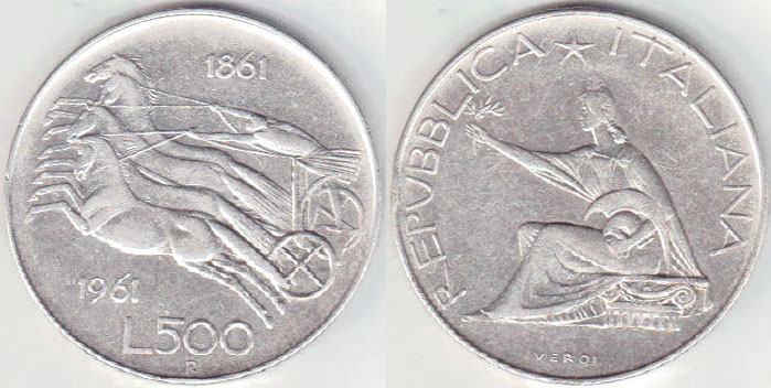 1961 Italy silver 500 Lire A003619
